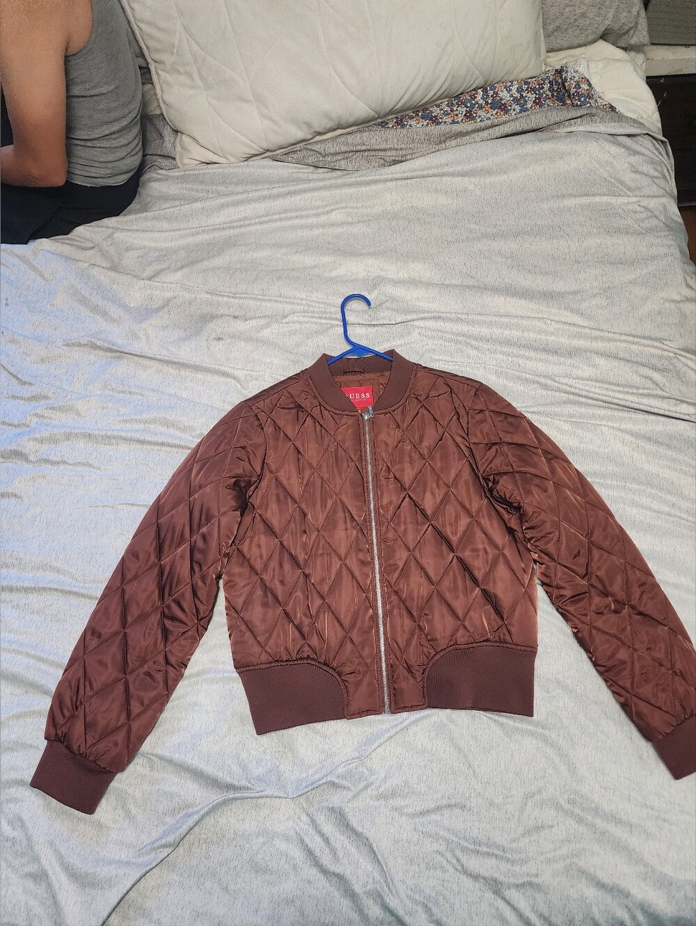 Guess Quilted Bomber Jacket in Brown